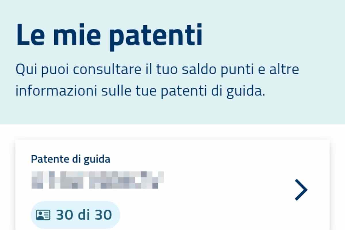 dettagli di una patente a punti da il portale dell'automobilista