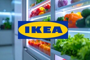 frigo con frutta e verdura e logo ikea